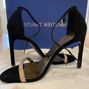 Stuart Weitzman nudistsong black suede 4” heels
